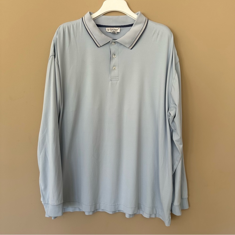 Coolibar Men XL Long Sleeve Vented Back Polo Shirt UPF 50 Sun Protection Blue
